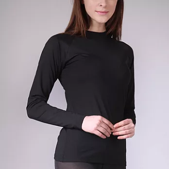 【Warm Power】日本專利吸濕發熱內刷毛保暖衣_女立領衫M黑色