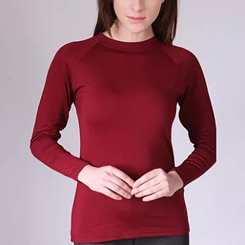 【Warm Power】日本專利吸濕發熱內刷毛保暖衣_女立領衫S暗紅色