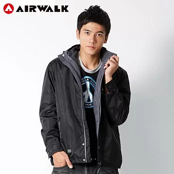 【美國 AIRWALK】時尚潮流兩件式連帽功能性厚外套-男M黑-M