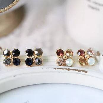 ECO安珂．四顆異色水鑽造型 夾式耳環淺咖