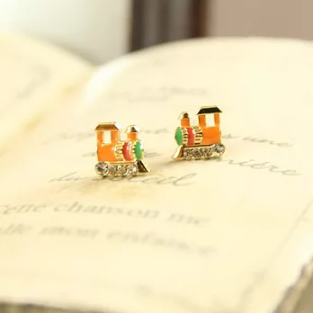 ECO安珂．橘色釉彩火車頭綴鑽 耳環