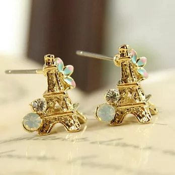 ECO安珂．立體鐵塔綴小花水鑽蛋白石 耳環