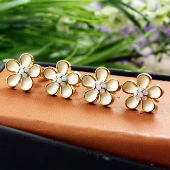 ECO安珂．釉彩五瓣花綴蛋白石 夾式/針式耳環粉色．針式