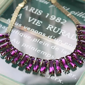 ECO安珂．紫色大方排鑽綴編織金鍊項鍊