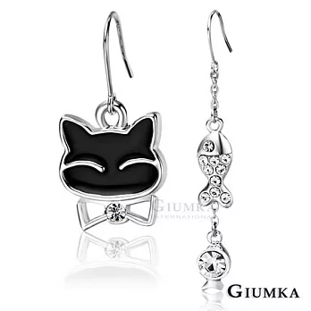 【GIUMKA】貓與魚鋯石不對稱耳勾耳環 MF00578黑色