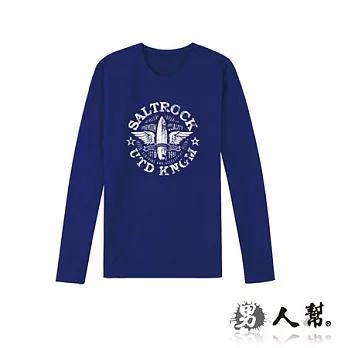 【男人幫Man’s Shop】MA003＊MIT製造 【純棉長袖圓領T恤-美式復古風火輪】寶藍色 L號