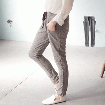 ROSE．氣質感感打褶腰後彈性鬆緊哈倫褲淺灰系