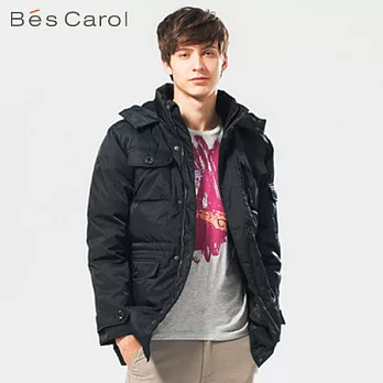 【Bés Carol】男式連帽休閒羽絨外套M黑