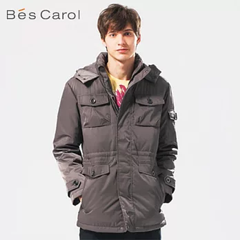 【Bés Carol】男式連帽休閒羽絨外套M灰