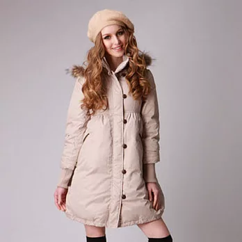 【C.H.K.】女式高腰可拆卸帽羽絨服L淺米