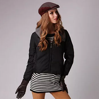 【C.H.K.】女式可拆卸帽短款羽絨服S黑