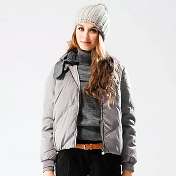 【C.H.K.】女式可拆卸帽短款羽絨服S淺灰