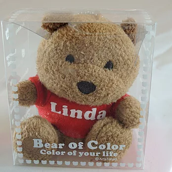 英文名繽紛熊-Linda-紅色衣服-白色字