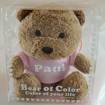 英文名繽紛熊-Paul-粉紅色衣服-白色字