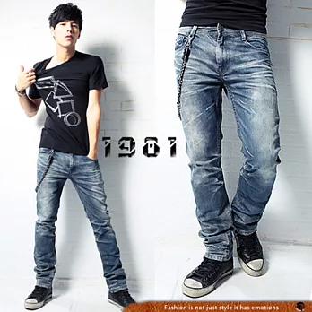 【1981牛仔褲】韓版雪花重磅合身牛仔褲#2538L黑灰色