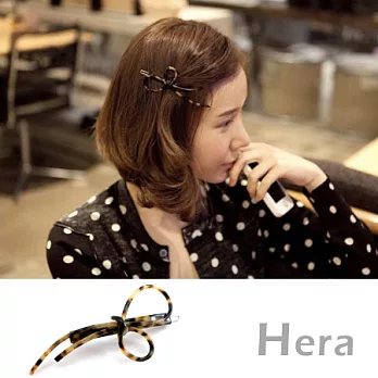【Hera】赫拉 豹紋不對稱線條蝴蝶結邊夾/髮扣/髮夾(二色任選)淺咖啡