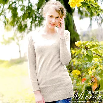 【Mirror米洛時尚】V領原色長袖針織上衣 MIT台灣製造FREE杏色