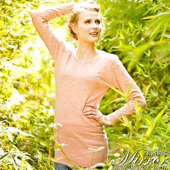 【Mirror米洛時尚】V領原色長袖針織上衣 MIT台灣製造FREE粉橘