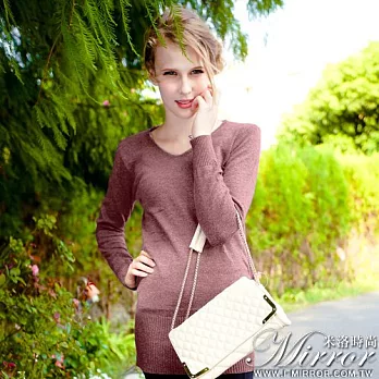 【Mirror米洛時尚】V領原色長袖針織上衣 MIT台灣製造FREE葡萄紅