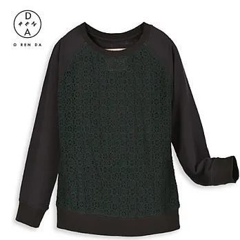 ORENDA 蕾絲撞布棉袖上衣S深灰