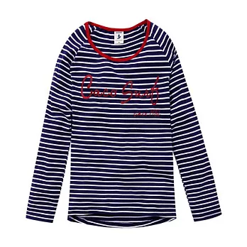 【CACO】CACO SURF‧美式休閒‧圓領滾色條紋長TS藍