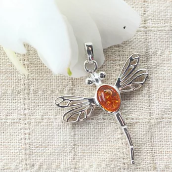 琥珀蜻蜓‧月色銀光925純銀墜子