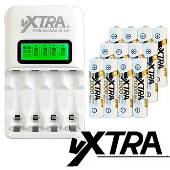 VXTRA LCD智慧型2.4A大電流低自放充電組(附4號電池12入)
