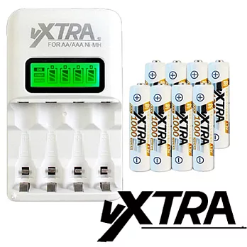 VXTRA LCD智慧型2.4A大電流低自放充電組(附4號電池8入)