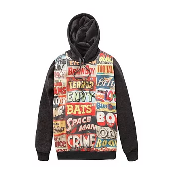 【CACO】美式休閒‧彩色標語厚連帽長TFREE深灰色