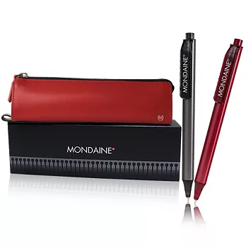 Mondaine 瑞士國鐵紅色牛皮筆袋+金屬對筆組