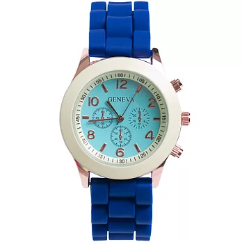 Watch-123 浪漫相遇-馬卡龍繽紛三色撞色腕錶 (寶石藍)