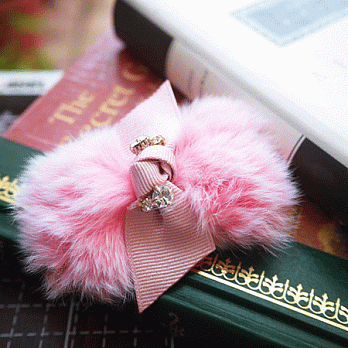 【PinkyPinky Boutique】甜美兔毛蝴蝶結髮夾(粉紅色)
