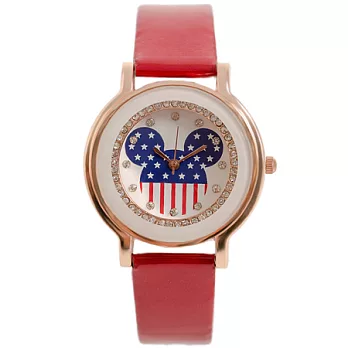 Watch-123 美國鼠譚 經典美式風情晶鑽腕錶 (紅色)