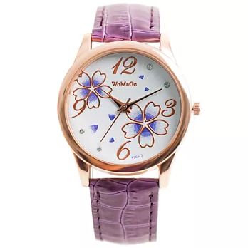 Watch-123 櫻花綻放-和風彩繪花漾甜美腕錶 (桔梗紫)
