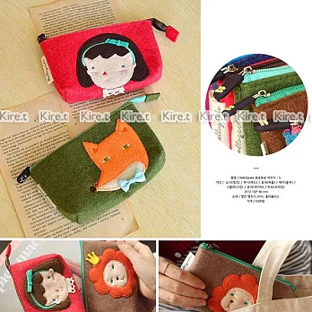 韓國可愛森林動物毛氈零錢包-收納包 兔子 猴子 獅子 手機包 化妝包藍