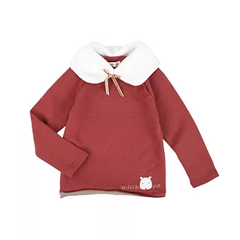 【minihope】mini熊絨毛領氣質上衣-100橘紅