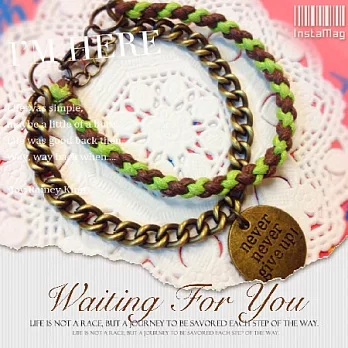 鐵鍊腊繩四股編手鍊草綠+深咖