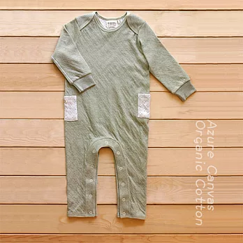 【藍天畫布】100%有機棉 (天然彩棉)嬰兒長褲連身衣/彩綠色綠點70綠色