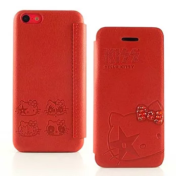 KISS HELLO KITTY iPhone 5c 搖滾天后時尚水鑽壓紋皮套熱情紅