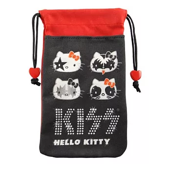 KISS HELLO KITTY 4.7吋通用時尚雙層收納束口袋搖滾KISS