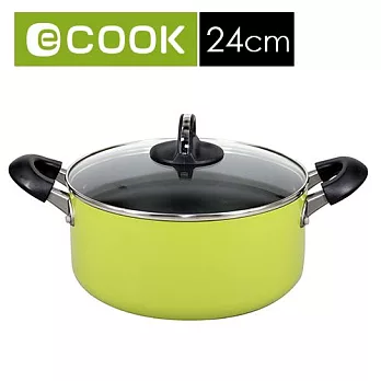 『LED-2242G』樂扣E-COOK彩繪不沾附蓋雙耳湯鍋-(綠色)24cm