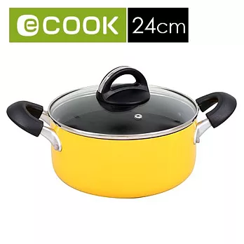 『LED-2242Y』樂扣E-COOK彩繪不沾雙耳附蓋湯鍋-(黃色)24cm
