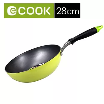 『LED-2285G』樂扣E-COOK彩繪不沾小炒鍋-(綠色)28cm