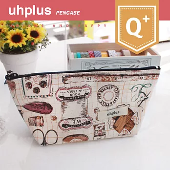 uhplus Q-plus寬底筆袋/ 古董裁縫道具