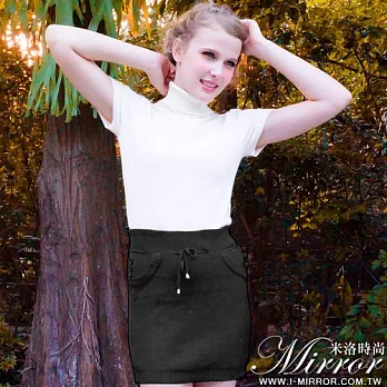 【Mirror米洛時尚】顯瘦彈性抽繩針織包裙 MIT台灣製造FREE黑色