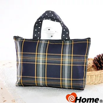 【ihome】 日風手感拼布 手提購物袋-格調藍格調藍