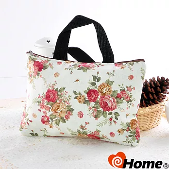 【ihome】 日風手感拼布 手提購物袋-玫瑰園-LB021白/紅