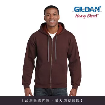 GILDAN 總代理-100%美國棉~素面經典復古連帽拉鏈外套-赤楬色-L號
