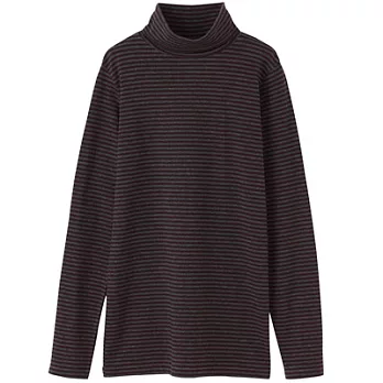 [MUJI 無印良品]女有機棉混溫調高領衫S深紫橫紋