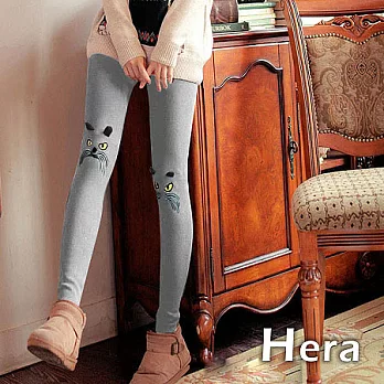 【Hera】赫拉 貓咪刺繡九分修身顯瘦內搭褲/彈性褲(三色任選)淺灰色